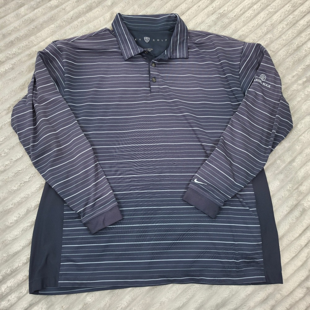 Nike Golf Dri-FIT UV Long Sleeve Striped Polo Shirt Navy Blue XXL Talking Rock